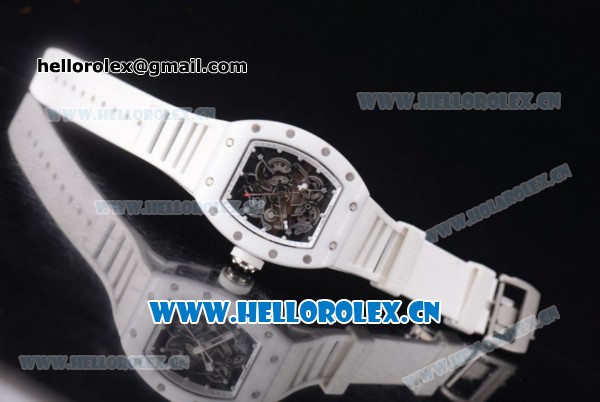 Richard Mille RM 055 Miyota 9015 Automatic Steel Case with Skeleton Dial Dot Markers White Inner Bezel and White Rubber Strap - Click Image to Close